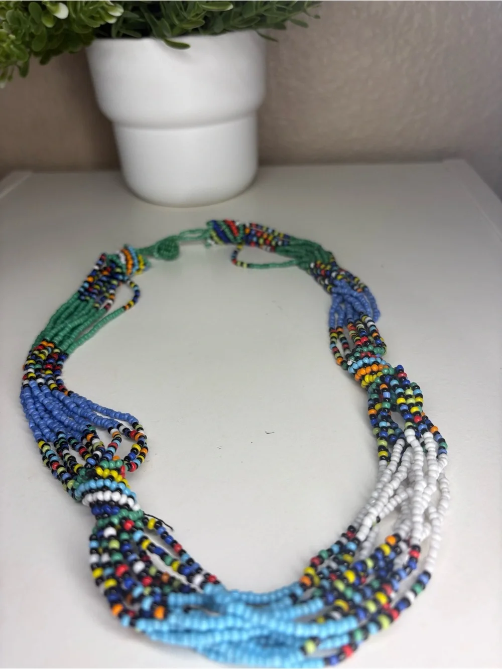 Colorful Multi-Strand Seed Bead Statement Necklace Boho Layered Festival